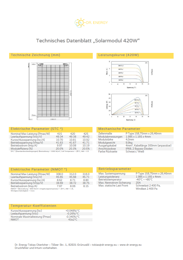 Photovoltaik-Modul 420W flexibel
